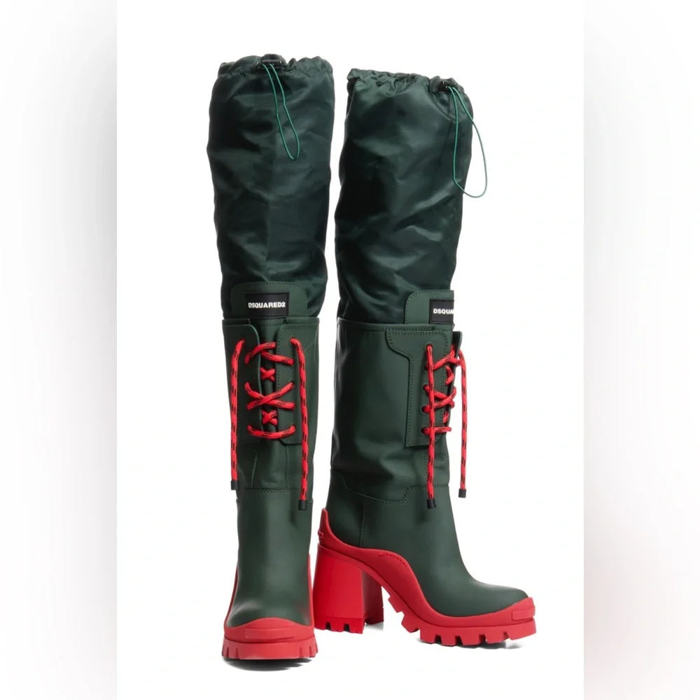 DSQUARED2 Green & Red Lace-Up Heeled Boots Size 39 - Picture 1 of 15